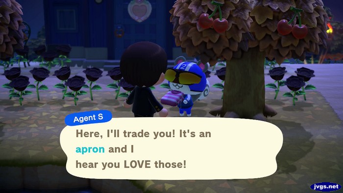 Agent S: Here, I'll trade you! It's an apron and I hear you LOVE those!