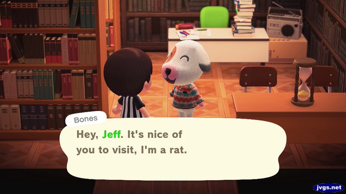 Bones: Hey, Jeff. It's nice of you to visit, I'm a rat.