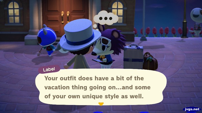 Label: Your outfit does have a bit of the vacation thing going on...and some of your own unique style as well.