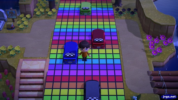 The newly re-painted Rainbow Road.