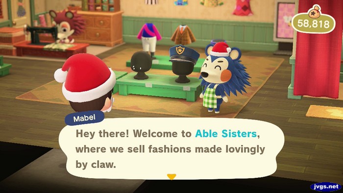 Mabel: Hey there! Welcome to Able Sisters, where we sell fashions made lovingly by claw.