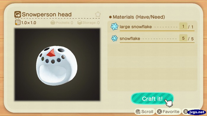 The DIY recipe for a snowperson head in Animal Crossing: New Horizons.