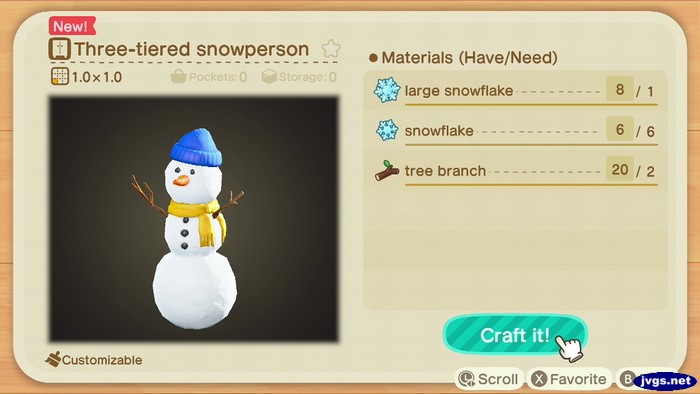 The DIY recipe for a three-tiered snowperson in Animal Crossing: New Horizons.