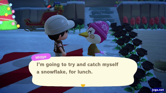 Midge: I'm going to try and catch myself a snowflake, for lunch.