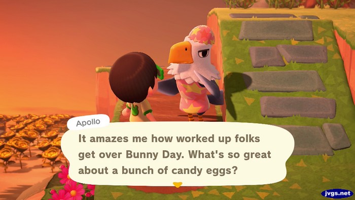 Apollo: It amazes me how worked up folks get over Bunny Day. What's so great about a bunch of candy eggs?