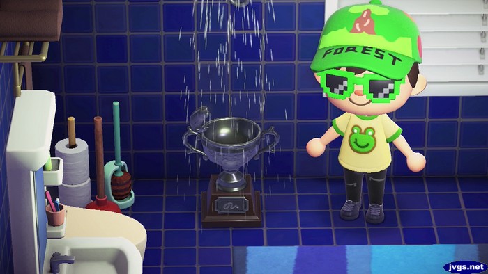 The silver fish trophy under the shower.