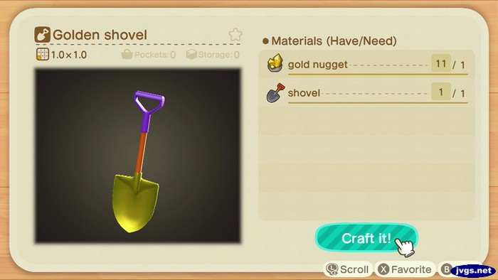 Golden shovel DIY recipe: 1 gold nugget, 1 shovel.