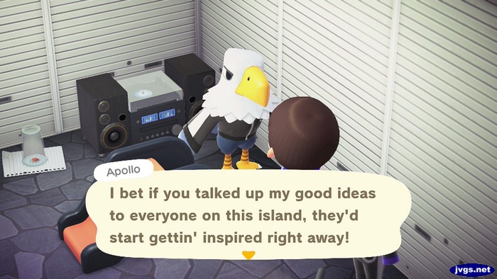 Apollo: I bet if you talked up my good ideas to everyone on this island, they'd start gettin' inspired right away!