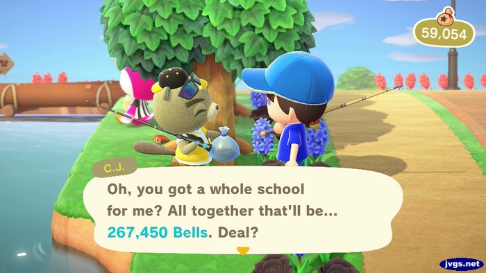 C.J.: Oh, you got a whole school for me? All together that'll be... 267,450 bells. Deal?