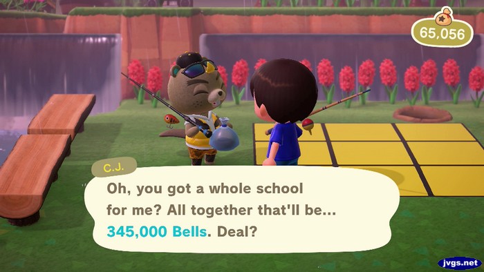 C.J.: Oh, you got a whole school for me? All together that'll be... 345,000 bells. Deal?