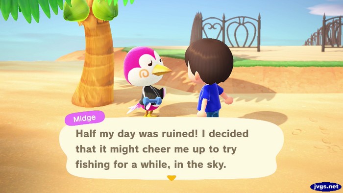 Midge: Half my day was ruined! I decided that it might cheer me up to try fishing for a while, in the sky.