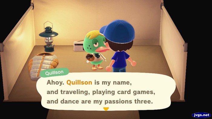 Quillson: Ahoy. Quillson is my name, and traveling, playing card games, and dance are my passions three.