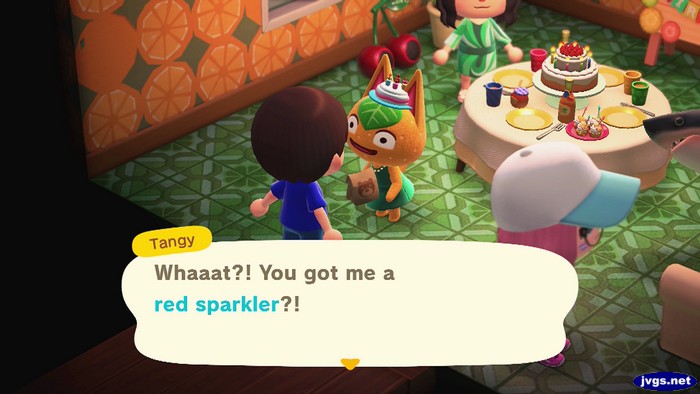 Tangy: Whaaat?! You got me a red sparkler?!