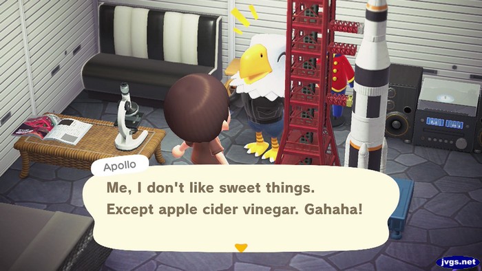 Apollo: Me, I don't like sweet things. Except apple cider vinegar. Gahaha!