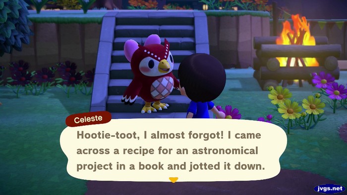 Celeste: Hootie-toot, I almost forgot! I came across a recipe for an astronomical project in a book and jotted it down.