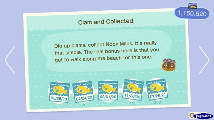 Clam and Collected: All five goals completed.