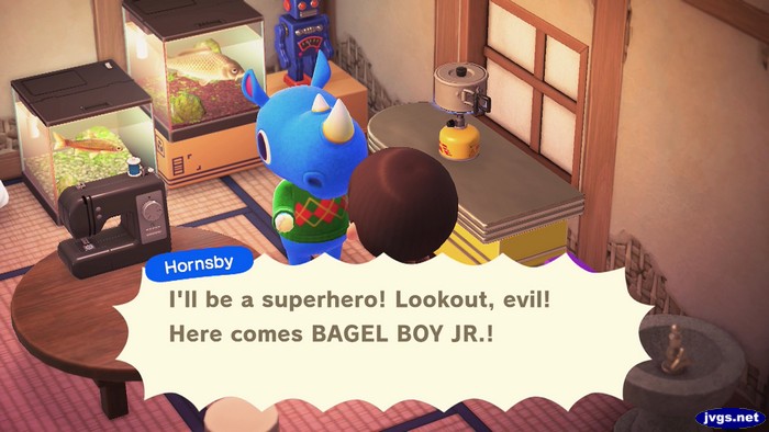 Hornsby: I'll be a superhero! Lookout, evil! Here comes BAGEL BOY JR.!