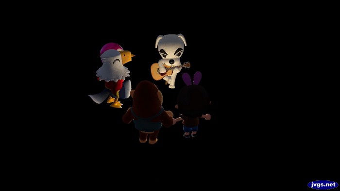 Everyone gathers around K.K. Slider, except for Eloise, who disappeared!