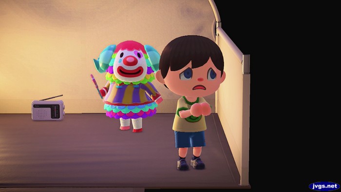 Pietro the evil clown shows up as a camper in my New Horizons town.