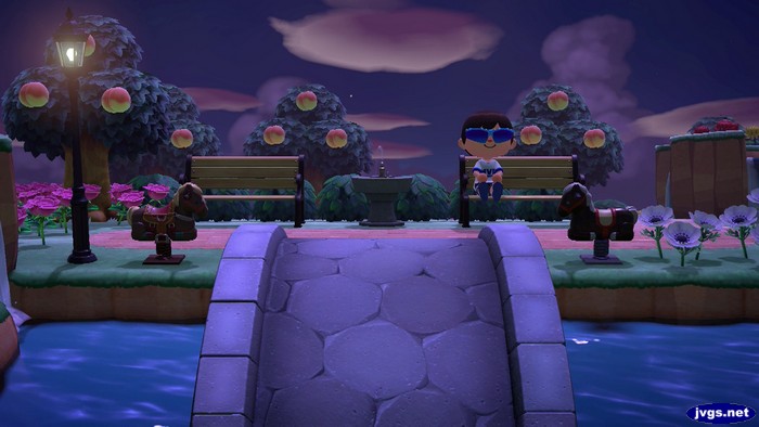 Another picture of cumulonimbus clouds in Animal Crossing: New Horizons, as viewed from Peach Park in Forest.