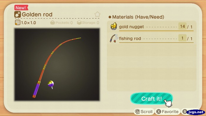 The DIY recipe for a golden rod in Animal Crossing: New Horizons.