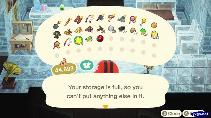 Your storage is full, so you can't put anything else in it.