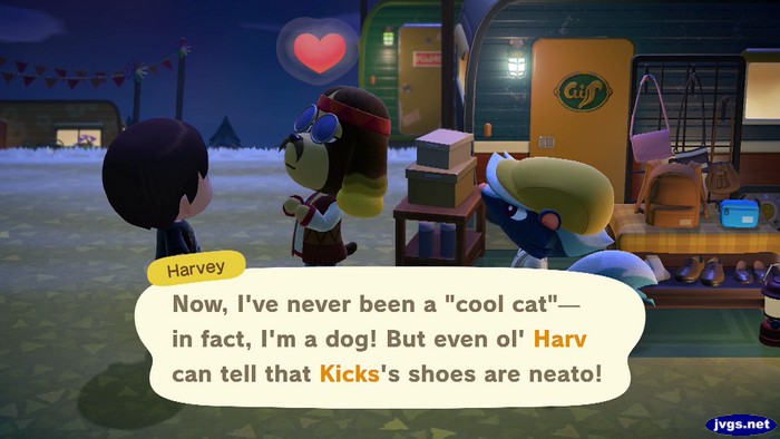 Harvey: Now, I've never been a cool cat--in fact, I'm a dog! But even ol' Harv can tell that Kicks's shoes are neato!