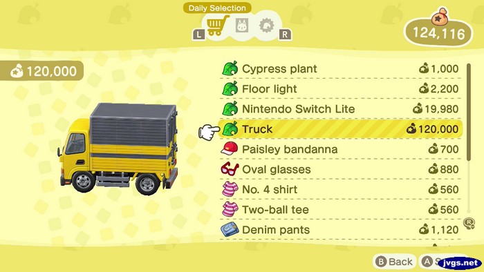 Truck: 120,000 bells.