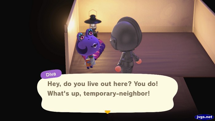 Diva: Hey, do you live out here? You do! What's up, temporary-neighbor!