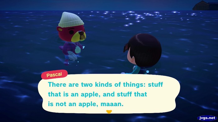 Pascal: There are two kinds of things: stuff that is an apple, and stuff that is not an apple, maaan.