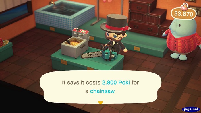 It says it costs 2,800 Poki for a chainsaw.