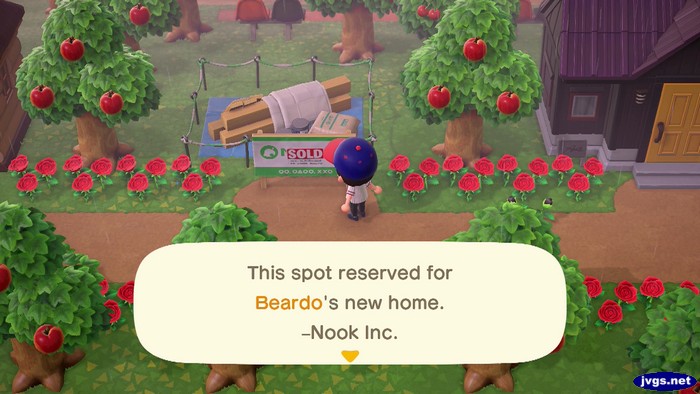 Sign: This spot reserved for Beardo's new home. -Nook Inc.