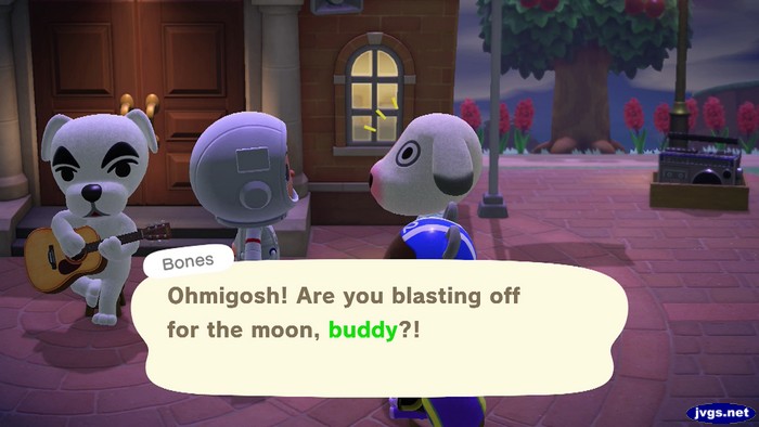 Bones: Ohmigosh! Are you blasting off for the moon, buddy?!