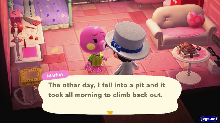 Marina: The other day, I fell into a pit and it took all morning to climb back out.