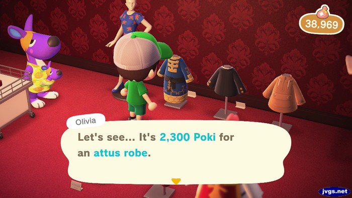 Olivia: Let's see... It's 2,300 Poki for an attus robe.