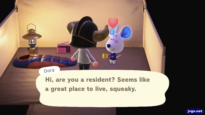Dora, at the campsite: Hi, are you a resident? Seems like a great place to live, squeaky.