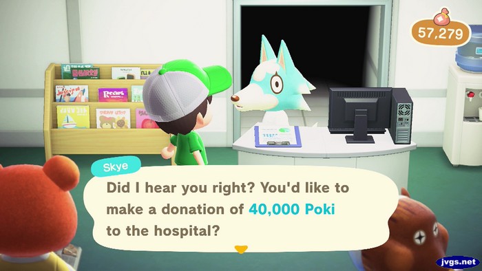 Skye: Did I hear you right? You'd like to make a donation of 40,000 Poki to the hospital?