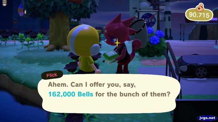 Flick: Ahem. Can I offer you, say, 162,000 bells for the bunch of them?