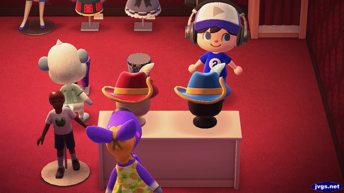Two cavalier hats at Forest Fit, the apparel shop in Animal Crossing: New Horizons (Happy Home Paradise).