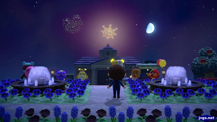 A froggy dude and shine sprite (from Super Mario Sunshine) appear as fireworks.