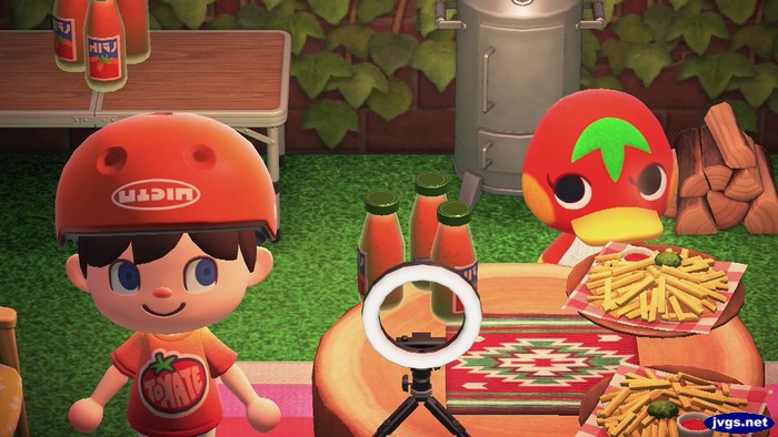 Jeff wears a tomato festival tee and a red skateboarding helmet.