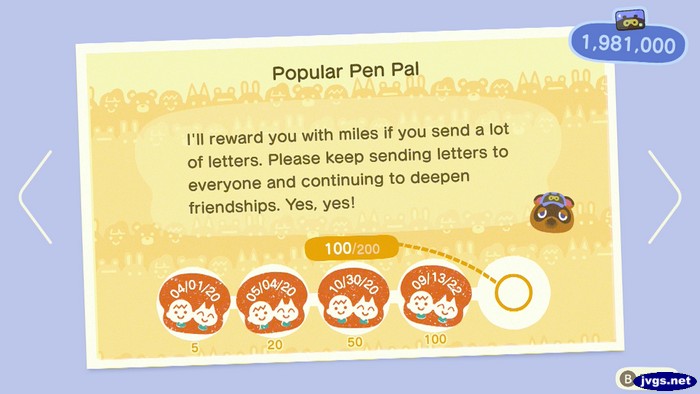 Four of five achievements complete for the Popular Pen Pal goal.