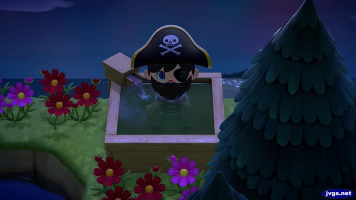 Pirate Jeff takes a hot bath.