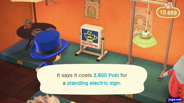 It says it costs 3,800 Poki for a standing electric sign.