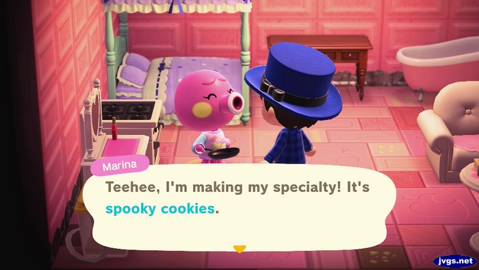 Marina: Teehee, I'm making my specialty! It's spooky cookies.