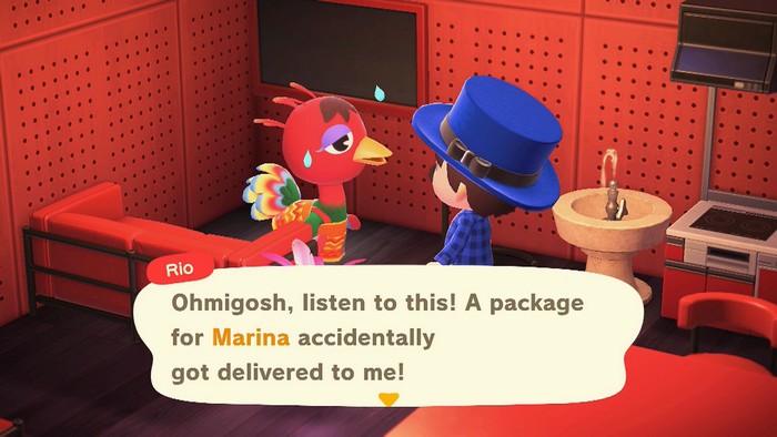 Rio: Ohmigosh, listen to this! A package for Marina accidentally got delivered to me!