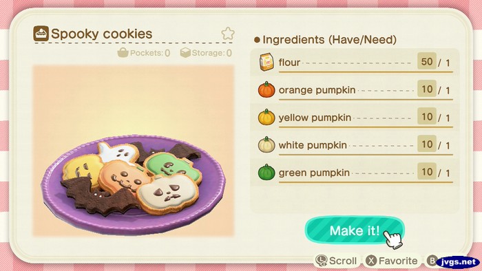 The recipe for spooky cookies in Animal Crossing: New Horizons.