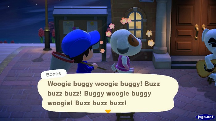 Bones: Woogie buggy woogie buggy! Buzz buzz buzz! Buggy woogie buggy woogie! Buzz buzz buzz!