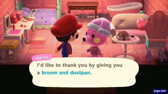 Marina: I'd like to thank you by giving you a broom and dustpan.