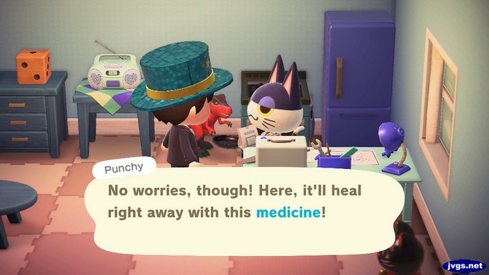 Punchy: No worries, though! Here, it'll heal right away with this medicine!